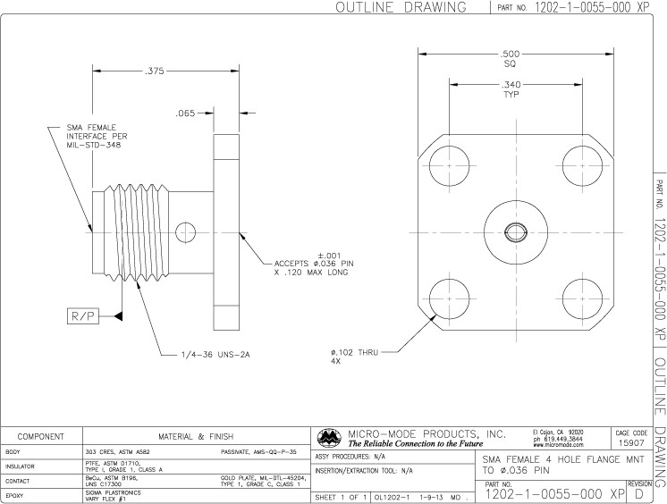 OL1202-1-0055-000 XP-SMA-F-4HOLE-FLG-REVD