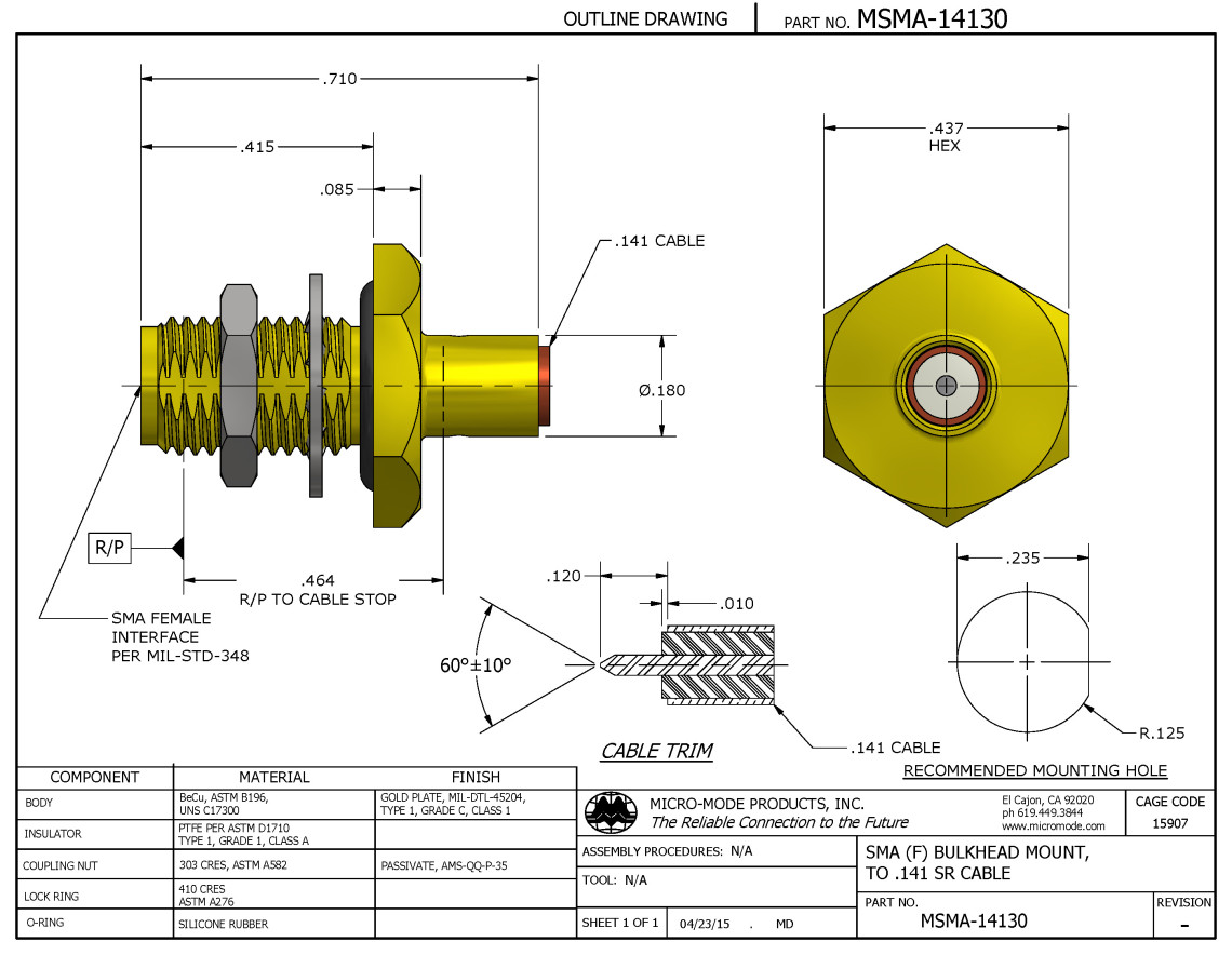 OL14130 SMA F BULKHEAD TO .141 SR-REV-