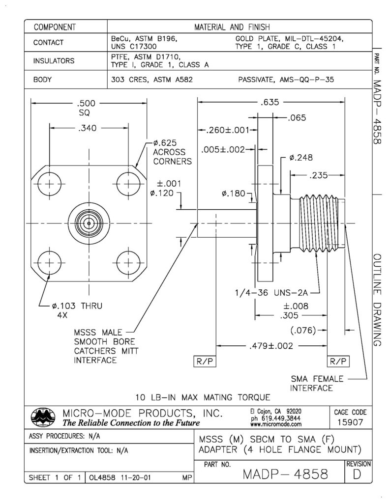 OL4858-MADP-MSSS-SBCM-SMA-JACK-4 HOLE FLANGE-REVD