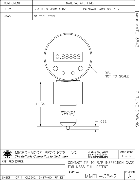 OL3542-MMTL-MSSS-FD-CONT TIP TO RP GAGE-REVA