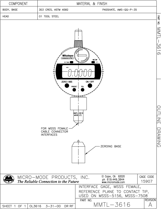 OL3616-MMTL-INTF GAGE-MSSS F-CONT TIP TO RP-REVA