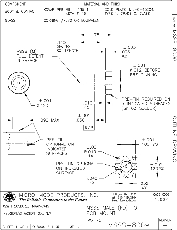 OL8009-MSSS-FD-PCB MOUNT LEGS-SURFACE MOUNT PIN-REV-